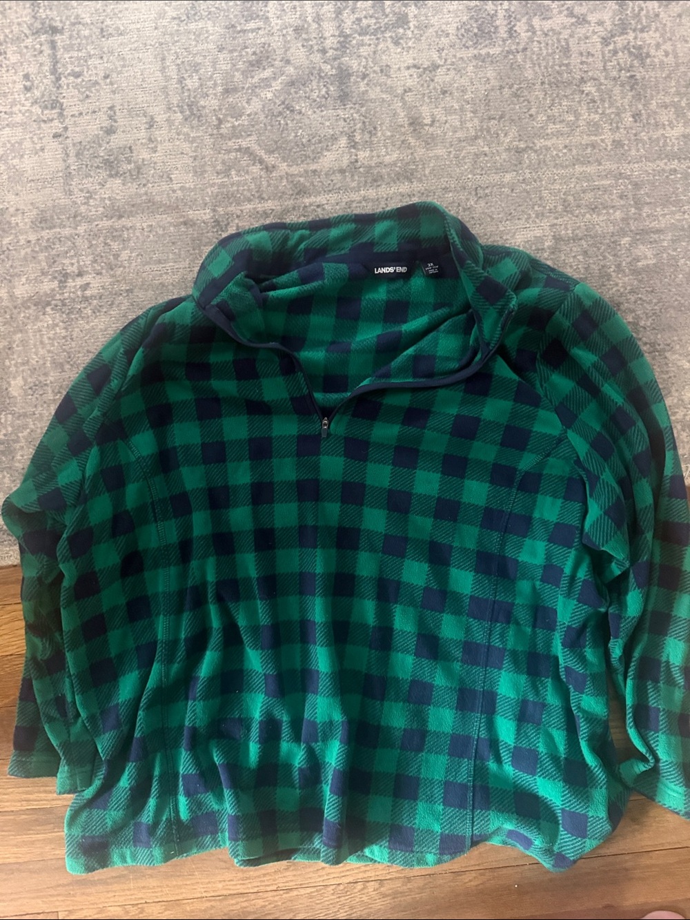 Lands' End Men’s Green and Navy Check Zip Pullover